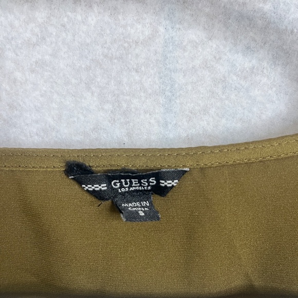 Guess Olive Satin Surplice Peplum Blouse Small Balloon Sleeve Top - Picture 3 of 7